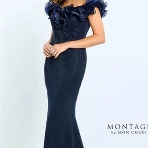 Montage by Mon Cheri Ruffled Off the Shoulder Gown